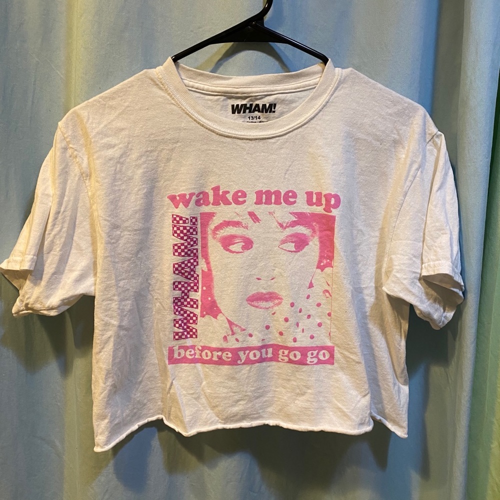 White and Pink Wham Graphic Tee Crop Top